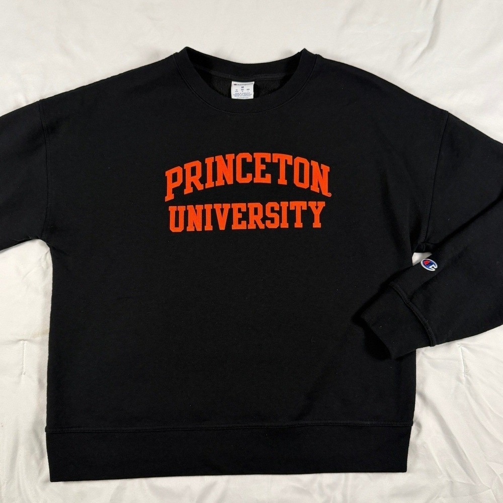 Princeton University Champion Sweatshirt Unisex Medium Black Crewneck Logo